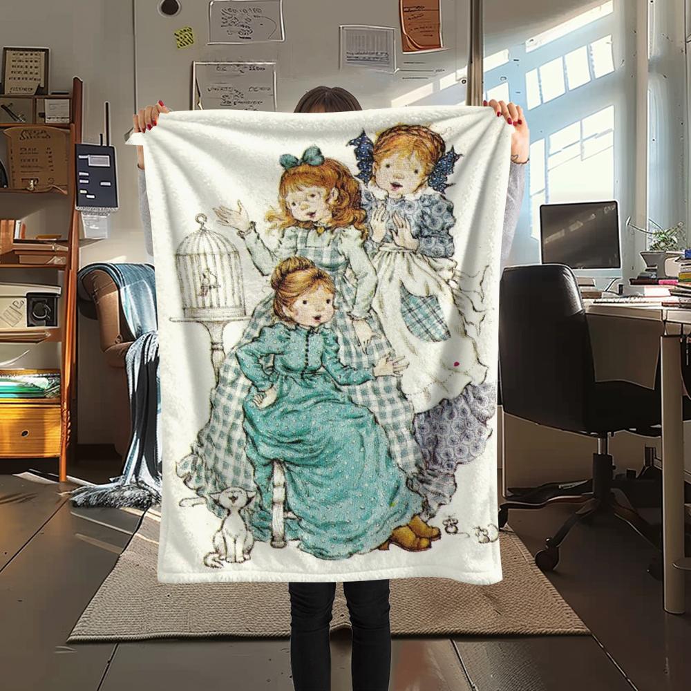 1PC Sarah Kay Print Flannel Blanket, High quality Comfortable for All Seasons, Home Decor, Warmth and Comfort, Perfect for Christmas Gifts145