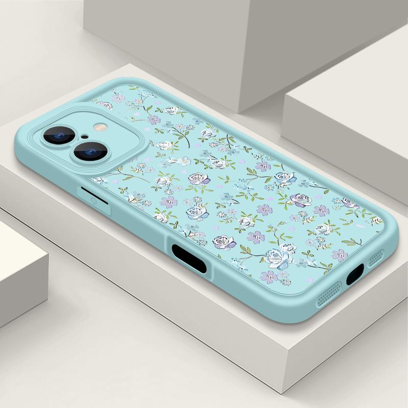 Синий матовый чехол для телефона с цветочным узором для iPhone 16 Pro Max 15 Pro 14 13 12 11 XS XR 8 7 защита линз TPU противоударный мягкий силиконовый бампер чехол