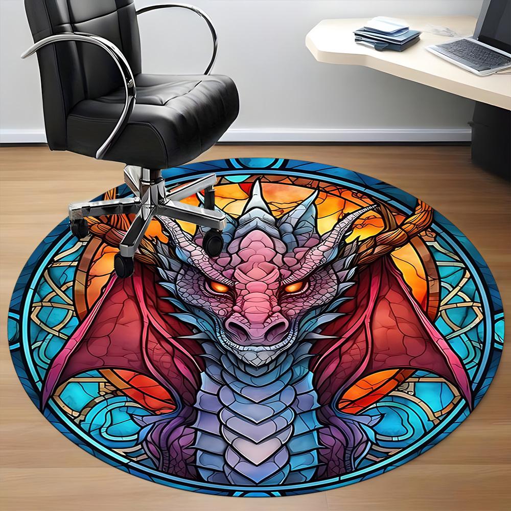 1pc Dragon StainedGlass Office Round Area Rug, Under Office Chairs Bedroom Living Room Home Decor, Room Deco, Available in Various Sizes