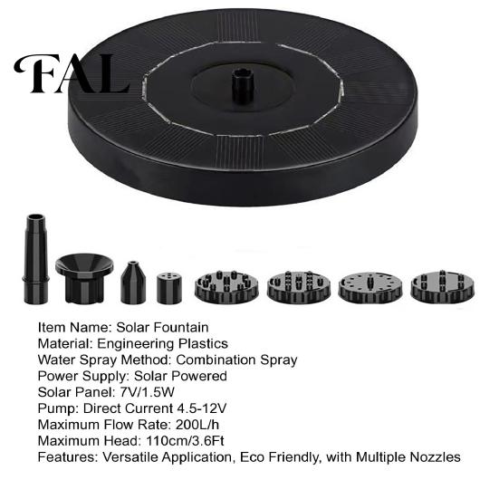 Bird Bath Fountain Pump Solar for Bath, Powered with Multiple Outdoor Water Feature Courtyard Nozzles, 5.12" Floating Garden Pond Pool Fish Tank Small