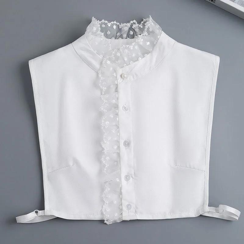 New Women White Lace Fake Collar Vintage Shirt Detachable Collar Front Tie Men Lapel Blouse Top Sweater Cotton False Collars
