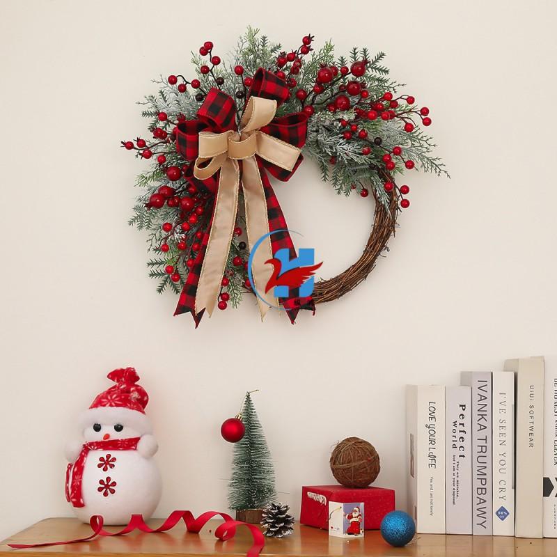 Christmas Wreath With Red Berries Bows Door Hanging Xmas Holiday Decor