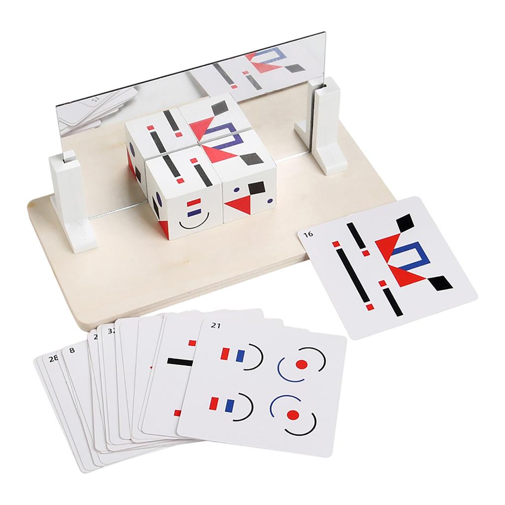 Wooden Mirrored Facial Expression Puzzle Building Toy Changing Face, Logical Thinking Training Brain Education