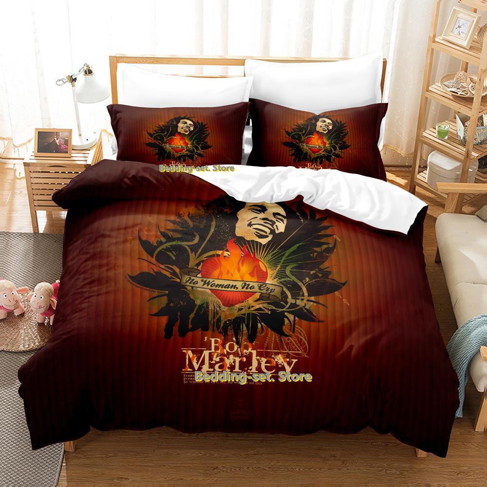 Singer Bob Marley Bedding Set Cartoon Anime three-piece Set Adult Kid Bedroom Duvetcover Sets Cool Print Letto Matrimoniale