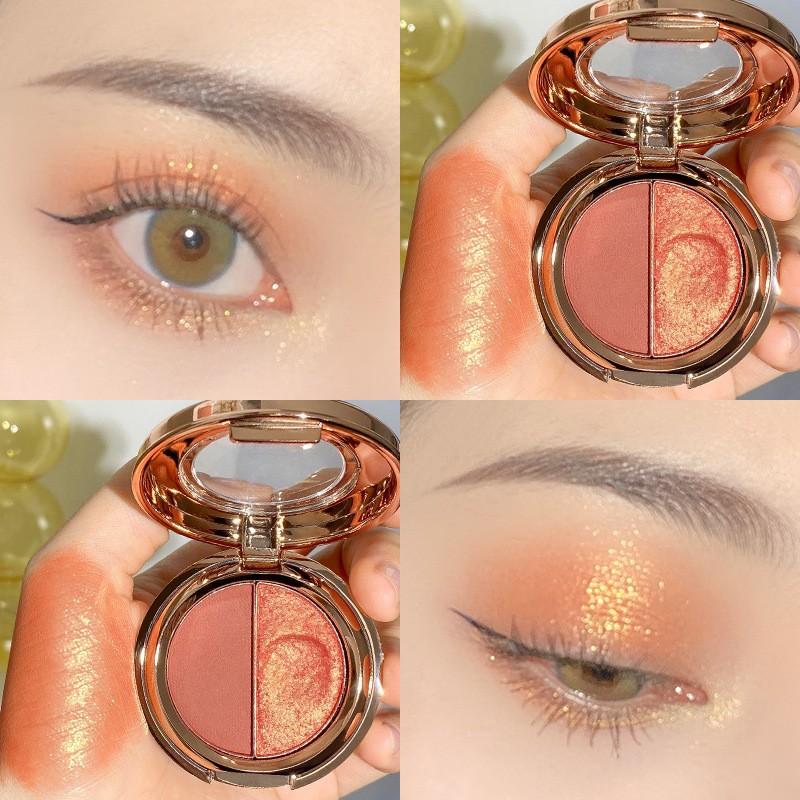 Fine Flash Double Color Eyeshadow Pearlescent Pumpkin Matte Glitter Earth Color Eyeshadow Plate Makeup Beauty Makeup