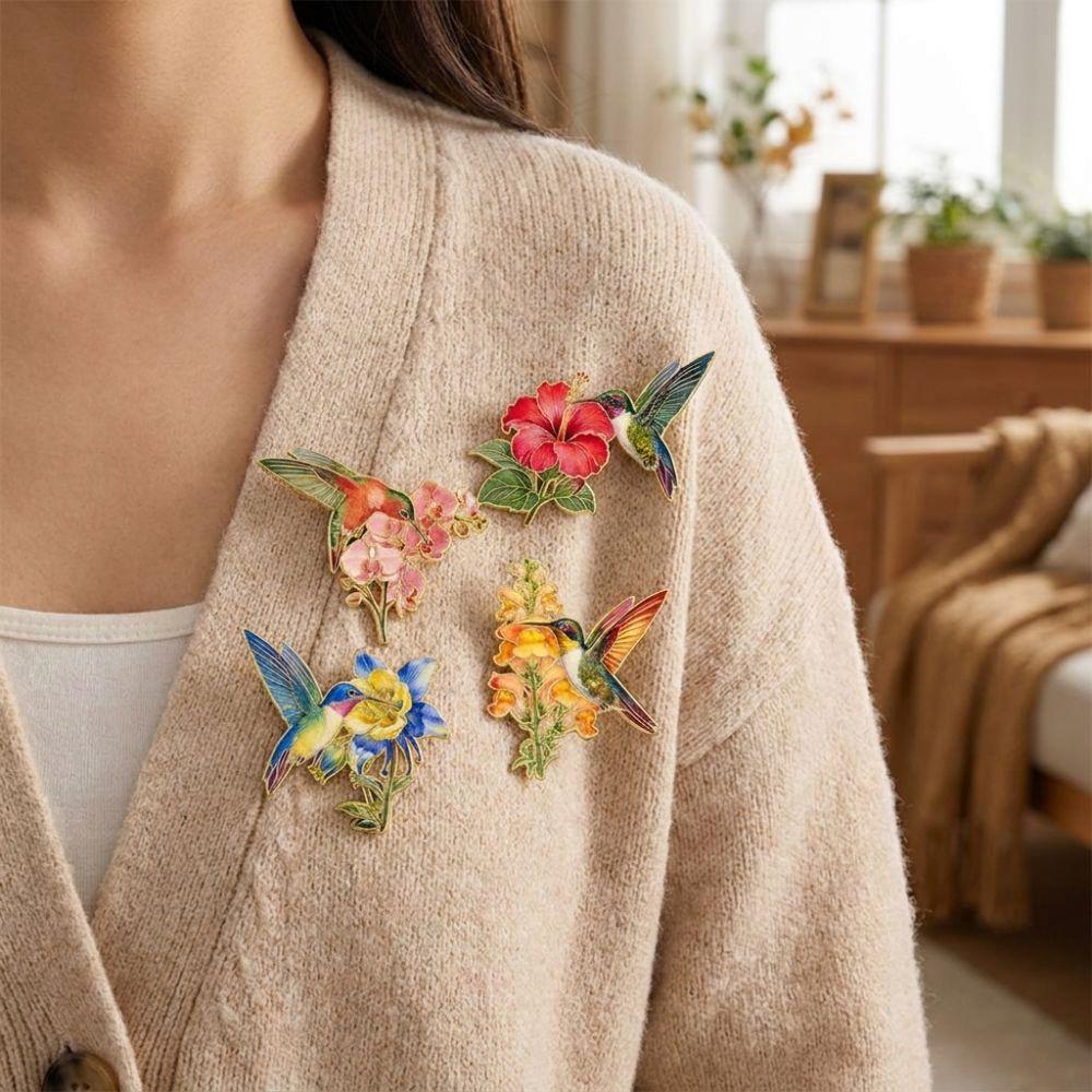 Zinc Zinc Zinc Alloy Hummingbird Flower Enamel Pin Chinese Style Luxury Bird Badges  Backpack Clothes