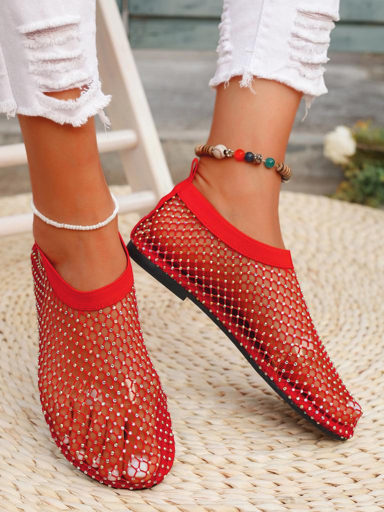 Beach Sandals Women's Fishnet Stockings Hollow Out Low Heel Flat Sandals Women