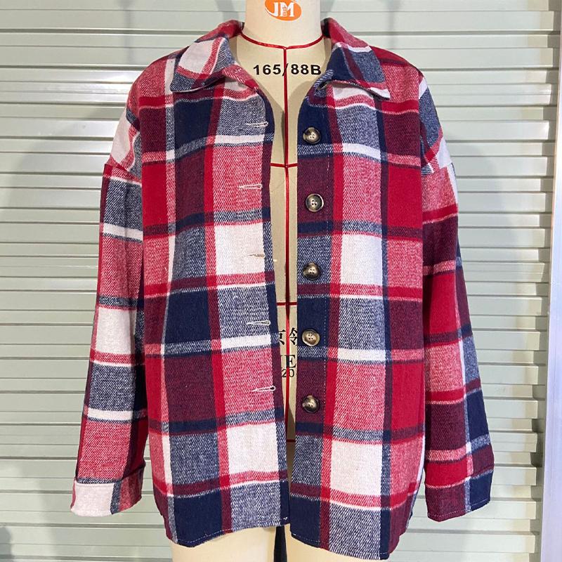 Женское пальто большого размера в клетку, в стиле рубашки, из смесовой шерсти, оверсайз блейзер, осенне-зимняя повседневная верхняя одежда