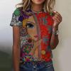 Summer Fashion Top Women 3d Floral T-Shirts Girls Face Painting Harajuku Colorful Beautiful Short Sleeve Tees Oversized Clothing