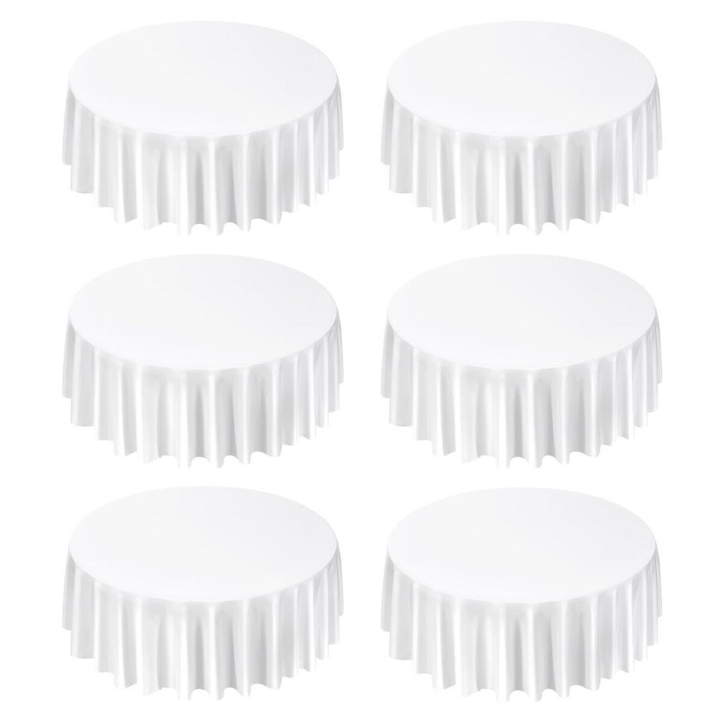 White Round Tablecloths 6 Pack, 120 Inches in Diameter, Stain- & Wrinkle- Resistant, Machine Washable Table Clothes, Polyester Fabric Table Covers for