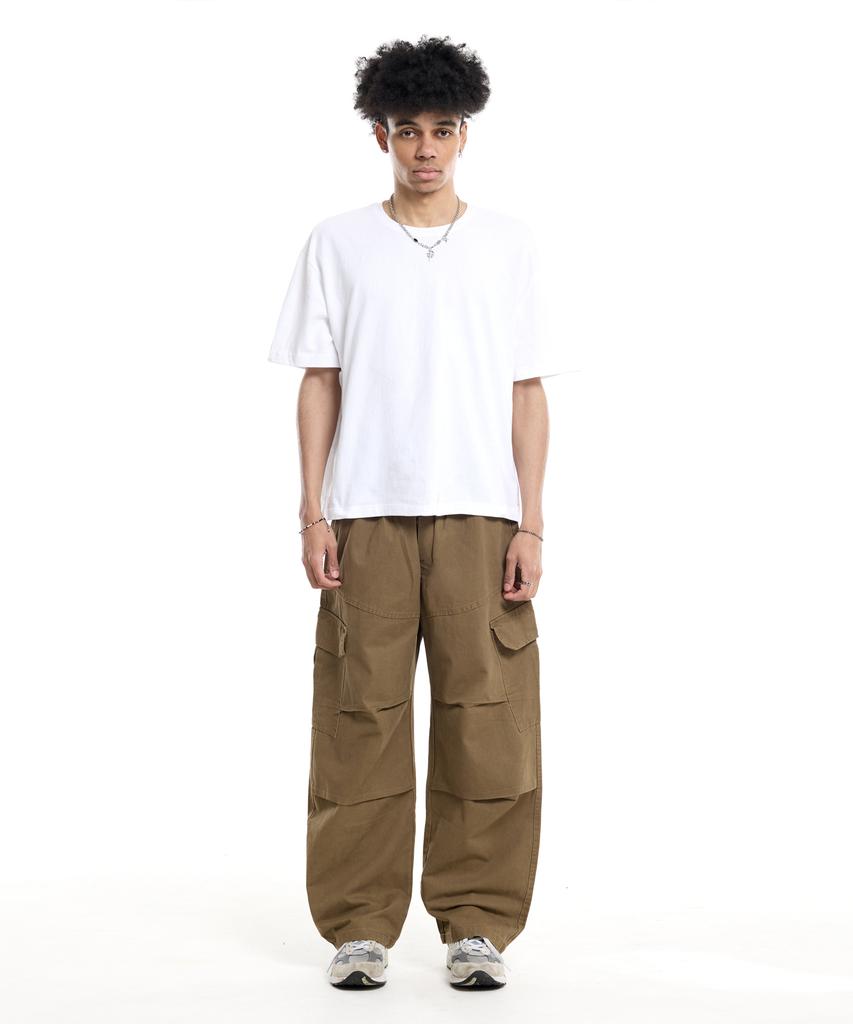 CREAM SODA LAB Diagonal Cut Field Parachute Cargo Pants Beige