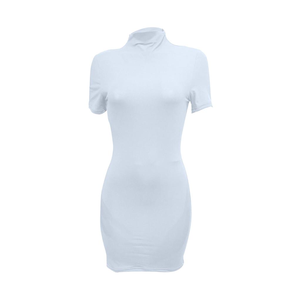Модное однотонное платье с высоким воротником и короткими рукавами, облегающее, универсальное, темпераментное, короткое, облегающее платье
