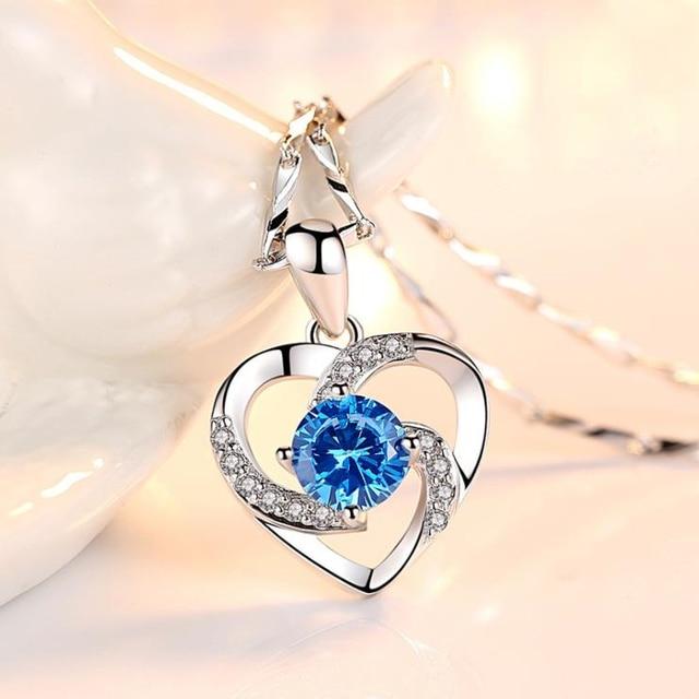 New Luxury Crystal CZ Heart Pendant Choker Necklace 925 Sterling Silver Chain Necklaces For Women Wedding Jewelry Gifts