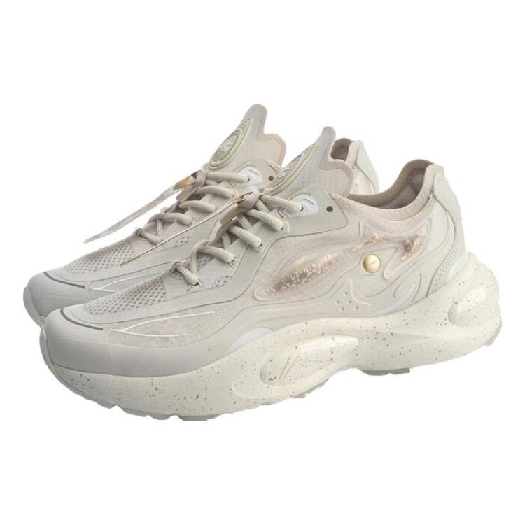 Li Ning V8 1.5 Тканевые, нескользящие, износостойкие, легкие, низкие, для бега, женские, бело-золотые ARHQ058-3