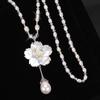 Vintage Lady Camellia Pearls Flower Long Necklace Chain Elegant Double Layers Fashion  Jewelry For Women Party Collares De Moda
