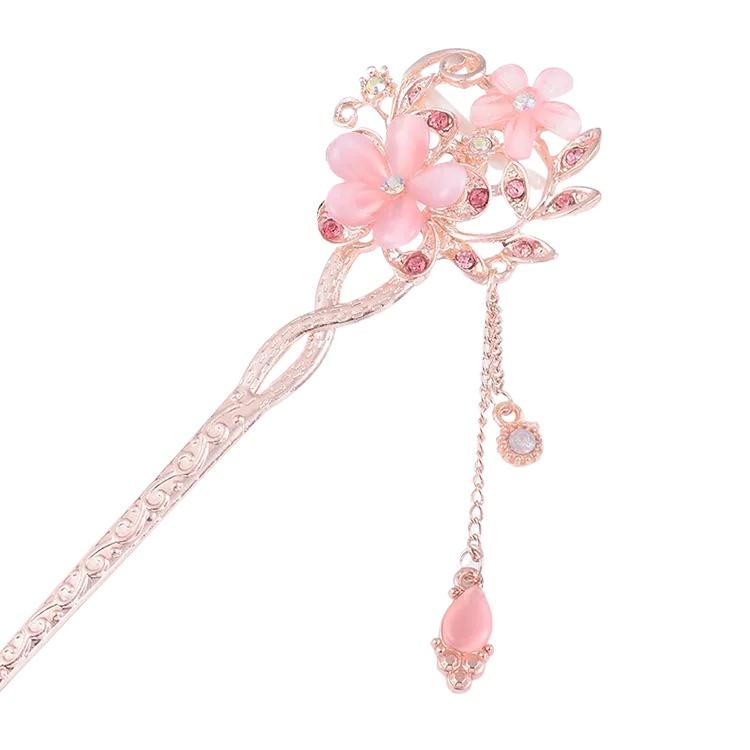 1PC Hair Sticks Rhinestones Crystal Flowers Women Headdress Elegant Hairpins Headwear Hair Jewelry Hair Clip