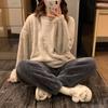Winter Fleece Women Pajamas Set Sleepwear Solid Velvet 2 Piece Pant Home Suit Fluffy Casual Warm Flannel Night Wear