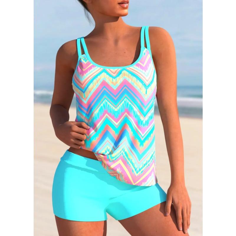 New Design Style Women's Two Piece Swimsuit Colorful Folded Line Printed Sexy Vacation Beach Halter Bikini Set S-6XL