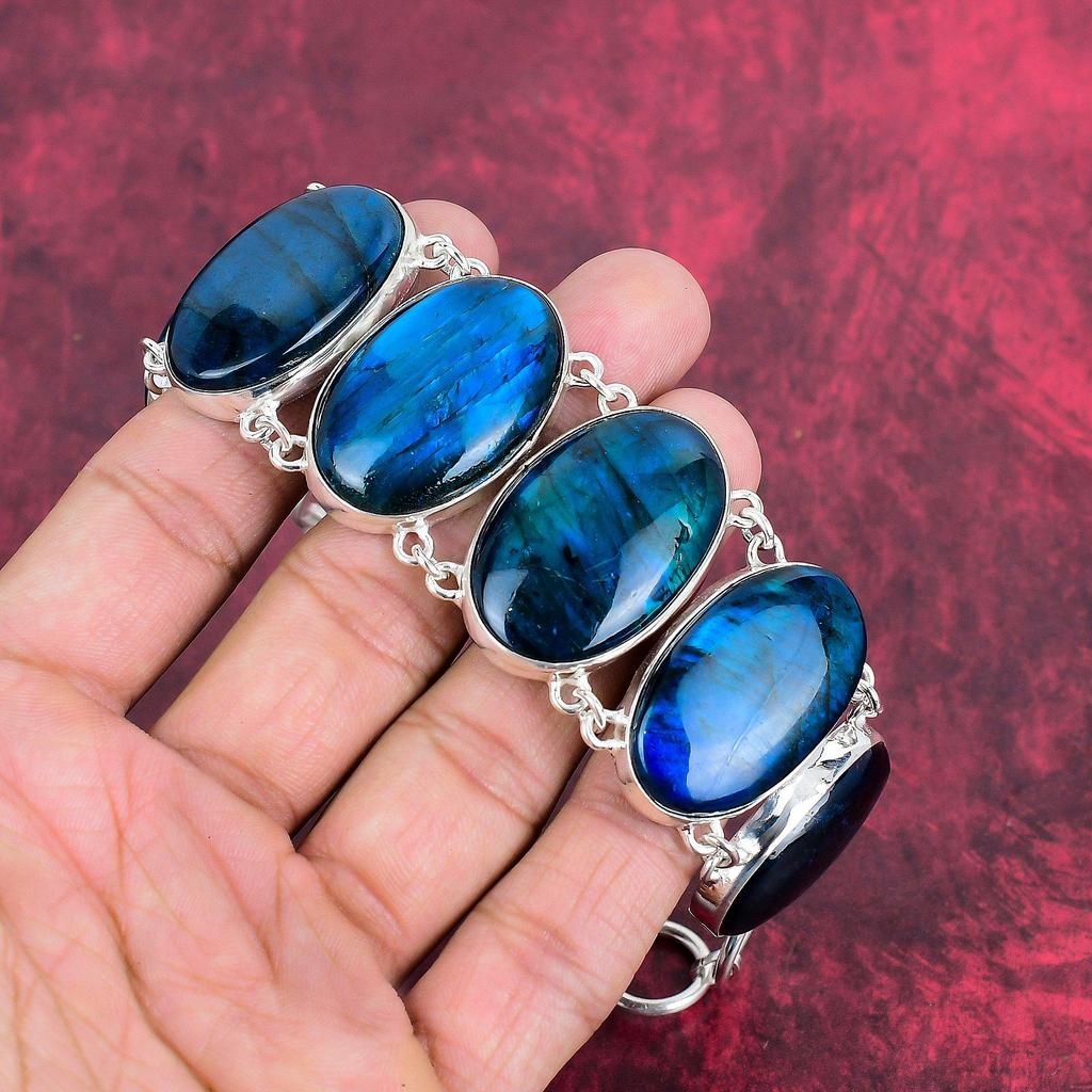 Браслет из лабрадорита с неоновой вспышкой, ювелирные изделия из стерлингового серебра 925 пробы, великолепный браслет ручной работы, новейший дизайн, ювелирные изделия из драгоценных камней, подарок для матери