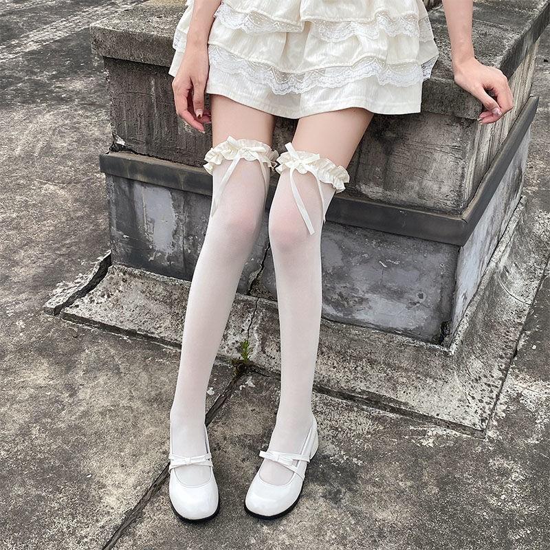 Японские бархатные гольфы весна и лето тонкие кружевные чулки Pure Desire Wind Long Tube GirlJKUniform кружевные бабочки