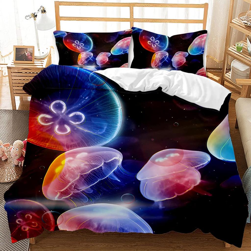 Jellyfish Bedding Set Queen,Ocean Nautical Comforter Cover for Kids Boys Girls,Hawaii Beach Duvet Cover Teens Cute Sea Animal