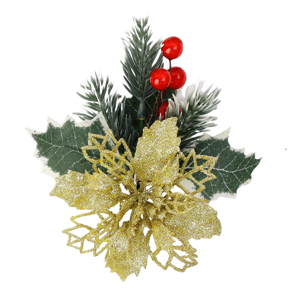 5/1Pcs Glitter Artificial Christmas Flowers Red Berries Xmas Tree Ornaments New Year Gifts Christmas Wedding Party Decorations