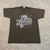 Винтажная рубашка 1991 года Las-Vegas с каллиграфическим блестящим принтом L/XL 22x28 Черная Fruit-Of-The-Loom