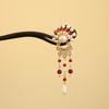 Red New Chinese Style Hair Clip Tassel Hanfu Hairpin Temperament Wooden Hair Stick  Bridal