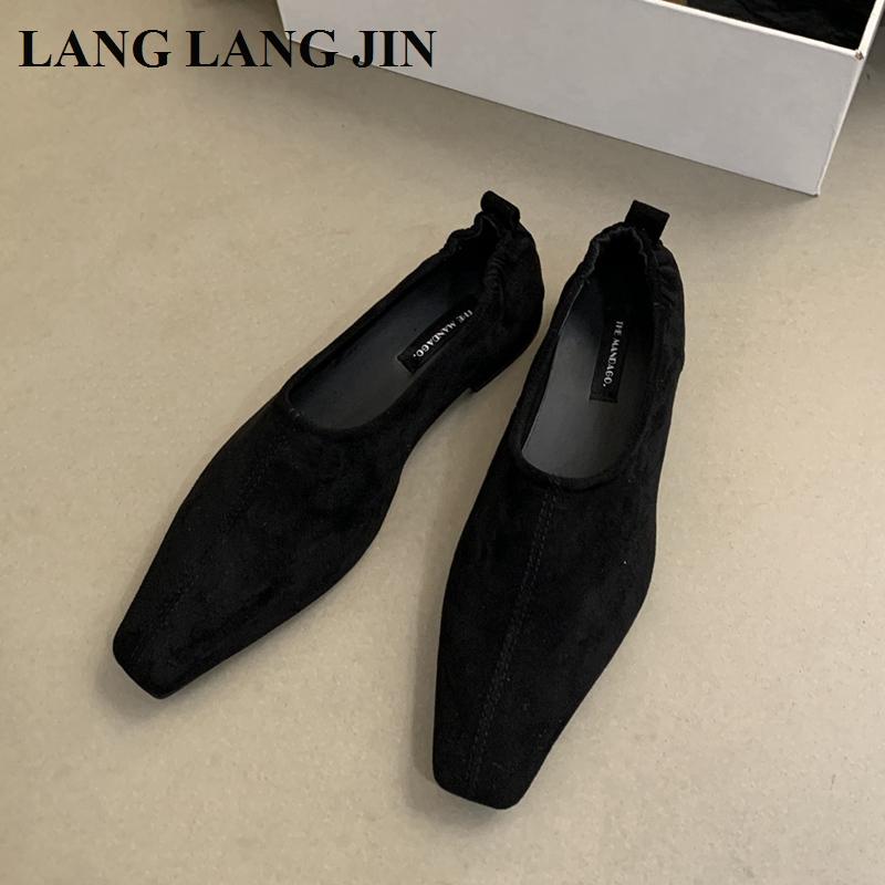 New Spring Autumn Shoes Women Loafers Suede Ballerina Square Toe Flats Ballet Shallow Soft Moccasins British Style Sneaker Mujer
