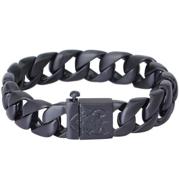 15MM Matte Curb Cuban Link Chain Bracelet for Men Brushed Black Gold Color Man Bracelets Stainless Steel Jewelry Accessories