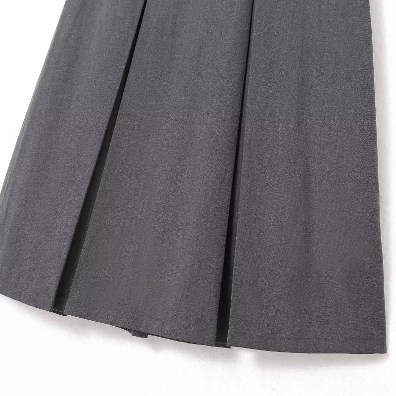 Винтажный серый костюм, юбка трапециевидной формы, женская весенне-осенняя плиссированная юбка средней длины с высокой талией в студенческом стиле