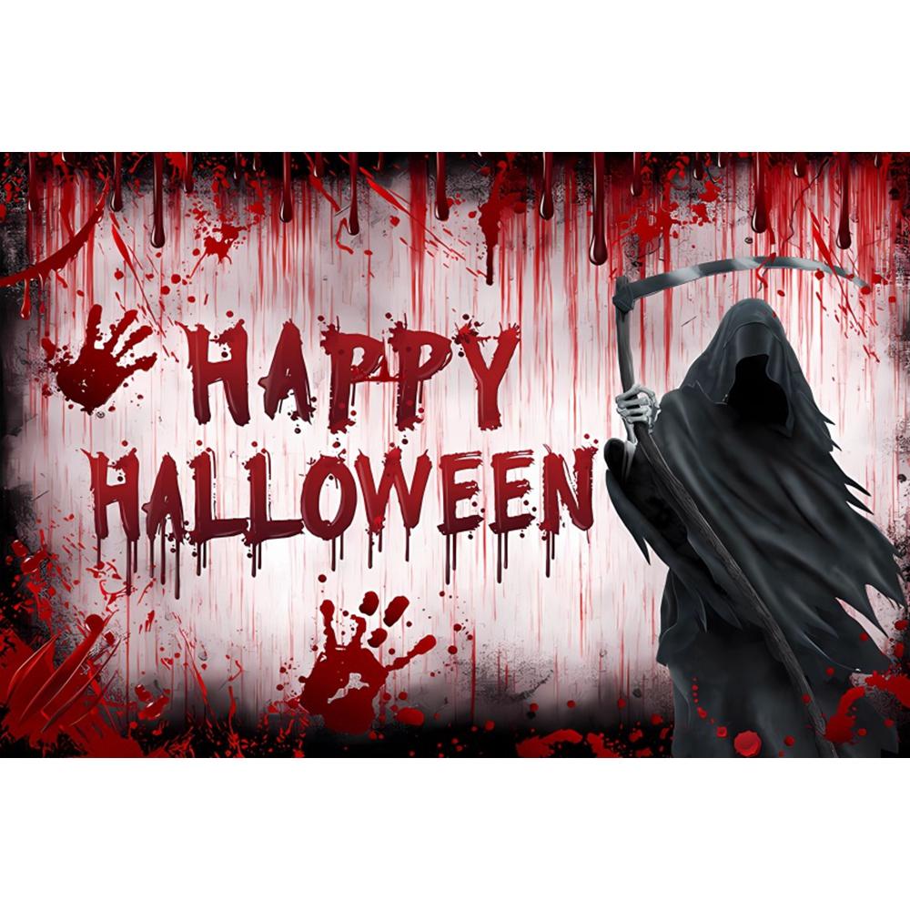1pc Horro Halloween Party Backdrop Bleeding Banner with Fingerprint Death God for Cemetery Photocall Props Halloween Party Decor