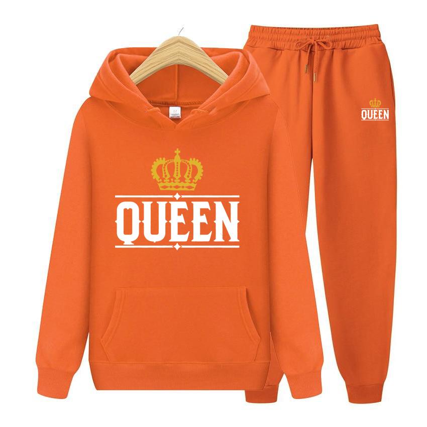 Королева Женский костюм с капюшоном Толстовка с капюшоном Комплект из двух предметов Женская толстовка с капюшоном Осенний мужской комплект с капюшоном + брюки