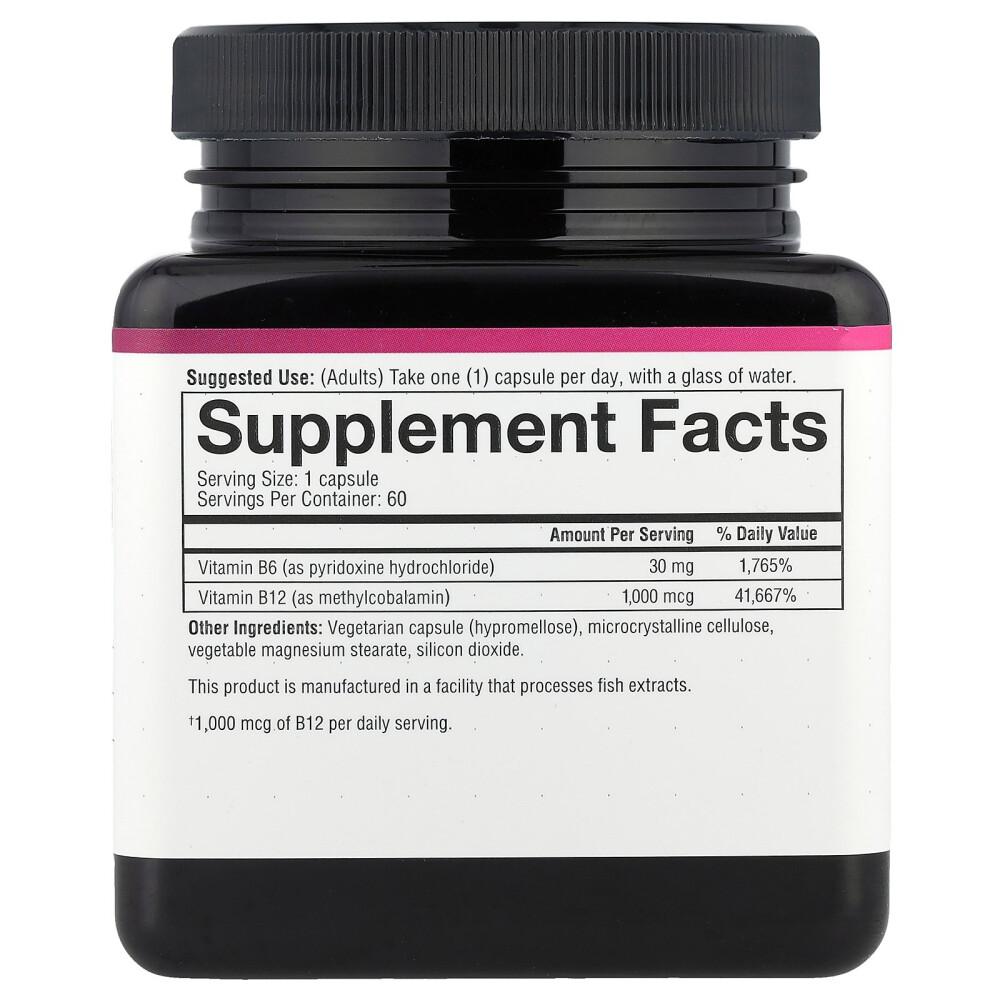 Euthery B12 B6 Essential Daily Vitamin 1000mcg Veggie Capsules, 60 Count