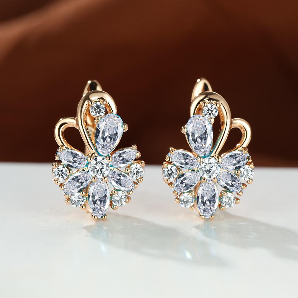 Свадебные серьги из розового золота для женщин, серьги-бабочки, цветочные серьги, радужные многоцветные серьги-кольца