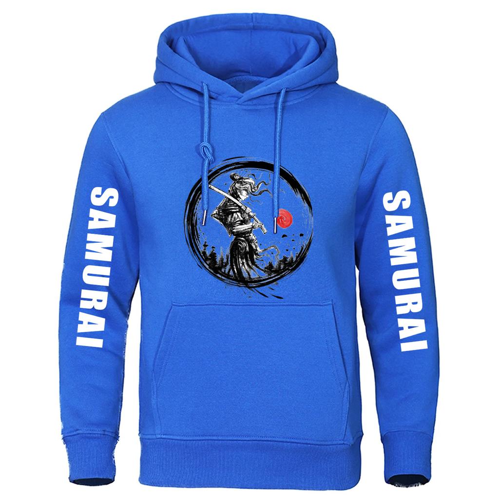 Japanese Samurai Graphic 2025 Spring And Autumn Man's High Street Fashion Pullover Hoodies Solid Color Slim Coat