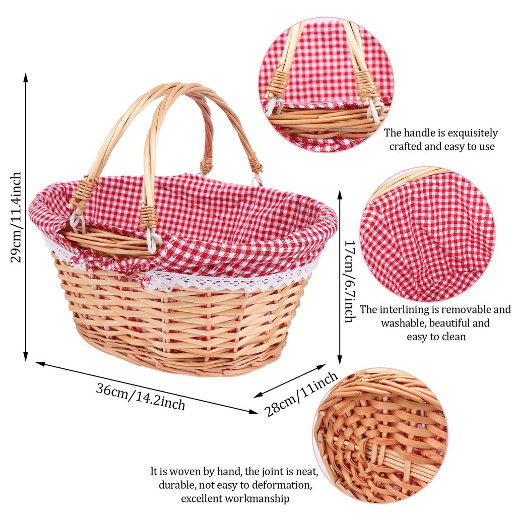 Плетеная корзина для пикника с двойными складными ручками, корзина для пикника из ивы