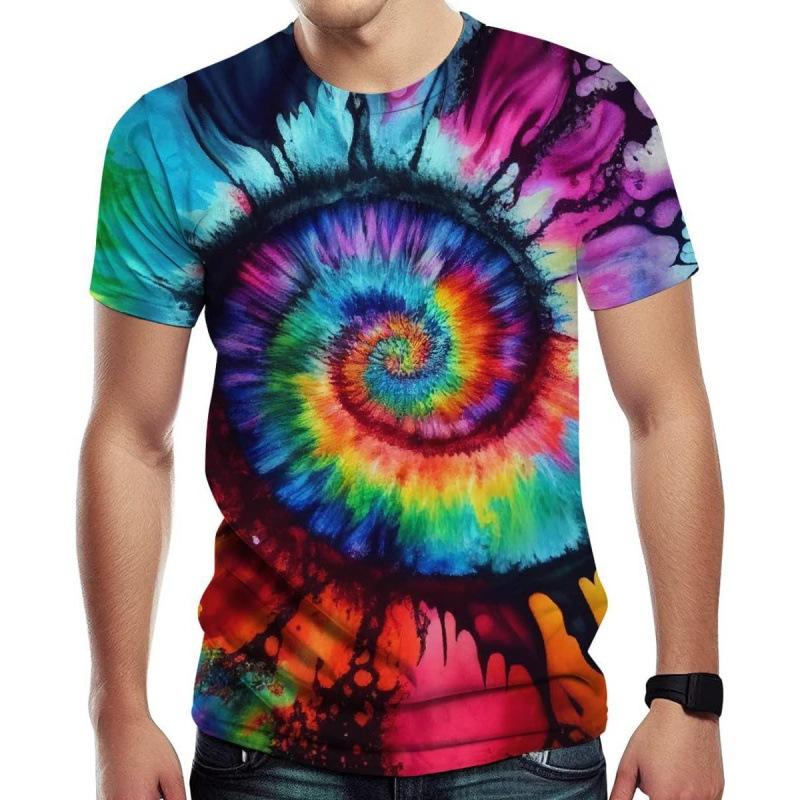 Популярная футболка с 3D-цифровой печатью, имитация тай-дай, нейтральный камуфляж, мужская повседневная рубашка с круглым вырезом и короткими рукавами