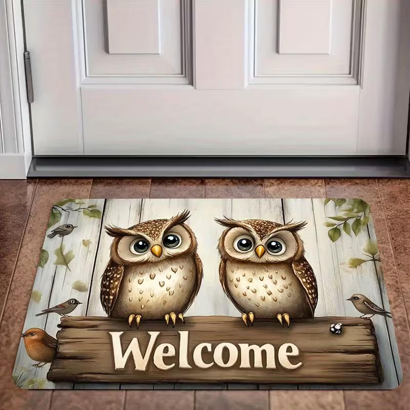 Owl Welcome Mat Non-Slip Doormat for Living Room, Dining Room, Bedroom Decor - Perfect for Welcoming Guests at the Front Door