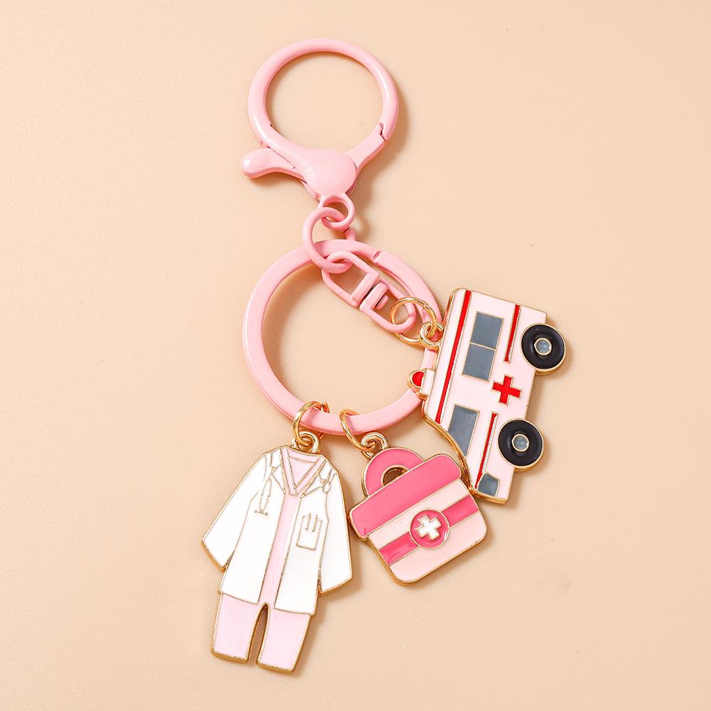 New Enamel Doctor's Gown keychain Ambulance Key Ring Pendants for Women Girls Handbag Decor DIY Key Chain Jewelry Gifts