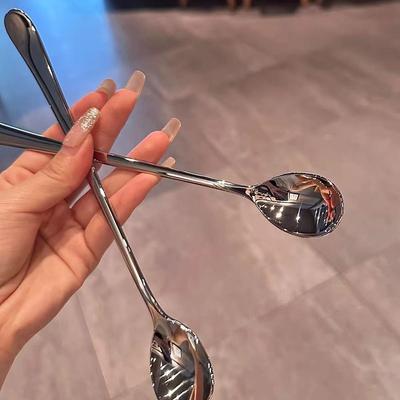 Круглая ложка из нержавеющей стали, популярная в сети, золотая, для ужина, с длинной ручкой, для перемешивания, десертные ложки для кухонных аксессуаров, гаджетов KTY