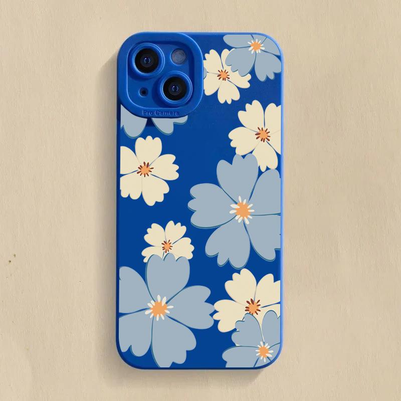 Summer Blue Large Flower Phone Case For iPhone 16 14 15 13 12 11 Pro Max X XR XS 7 8 Plus SE 2020 Shockproof Silicone Soft Cover