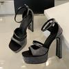 Liyke New Brand Crystal Rhinestone Square High Heels Chunky Platform Sandals Women Fashion Open Toe Banquet Prom Shoes Size 42