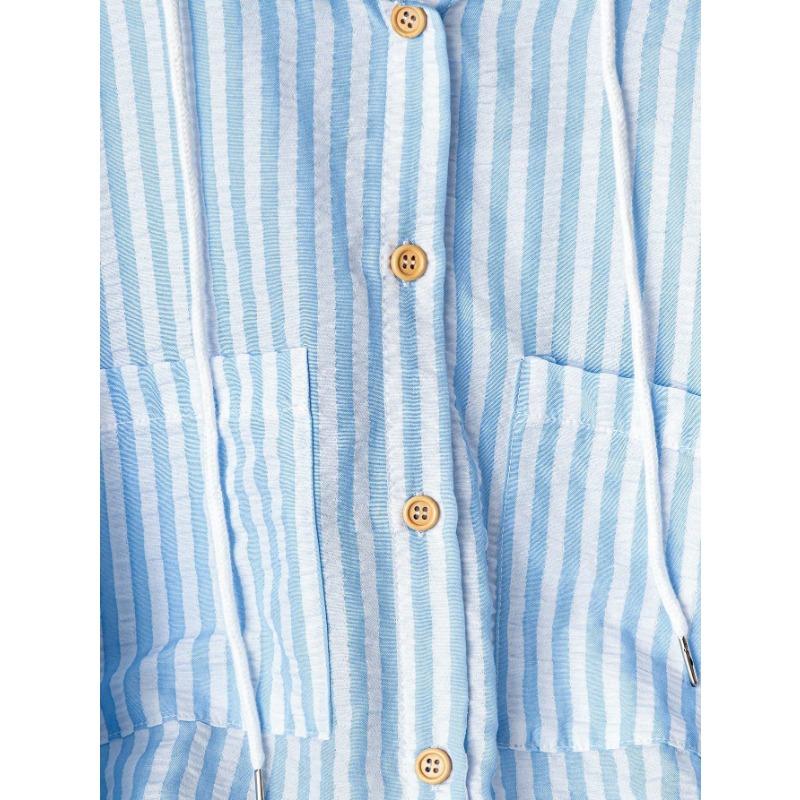 Женская ретро ленивая рубашка с капюшоном в вертикальную полоску Универсальный свободный топ с длинным рукавом