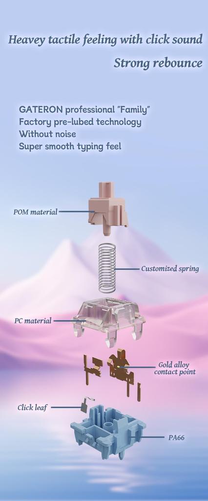 GATERON Melodic Melodic Keyboard Clicky RGB LED 5 Pin Factory Lubricated 60gf Key Switch for MX Mechanical Keyboard Switch, (35PCS)