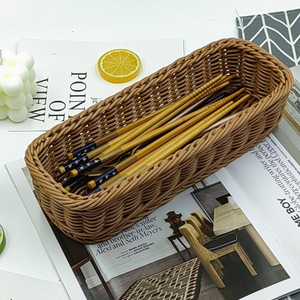 Прямоугольный поднос из искусственного ротанга, пластиковая тарелка для хлеба и еды, модная корзина для хранения из имитации ротанга, дом