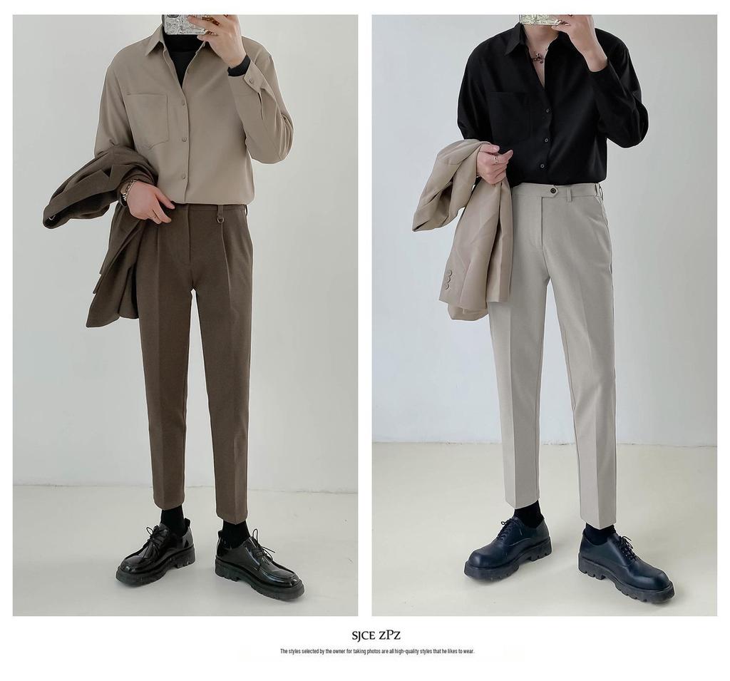 Men's Long-Sleeve Korean Style Iron-Free Solid Color Shirts for Spring and Autumn