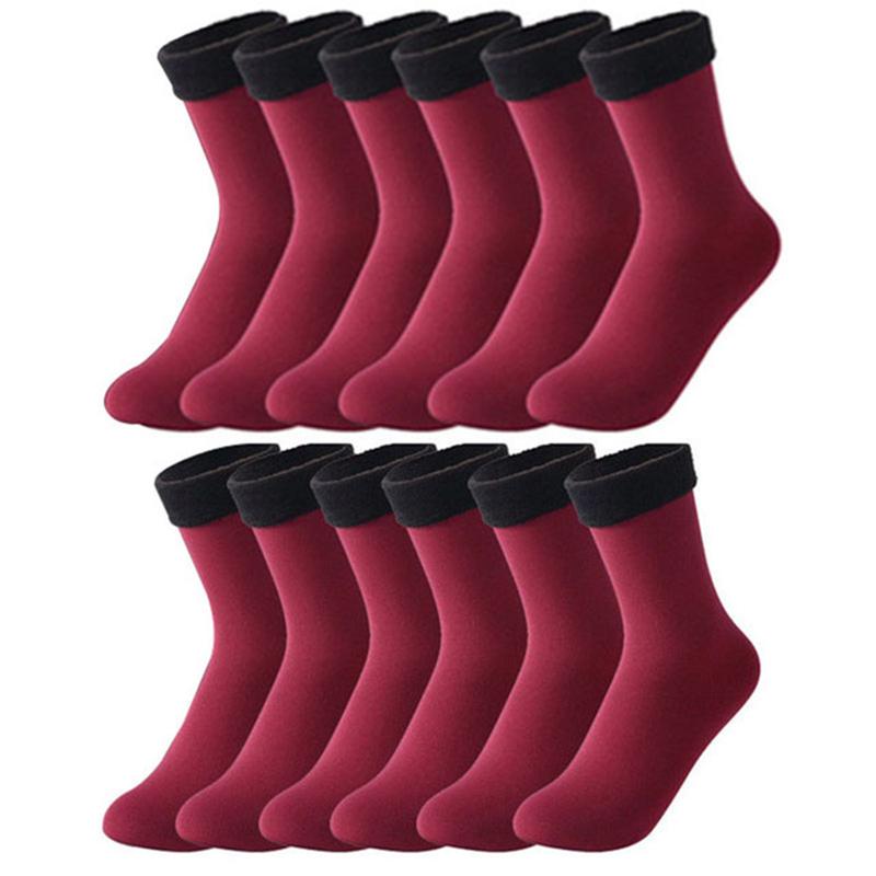6 Pairs/Lot Solid Color Winter Warm Men Women Socks Thicken Thermal Socks Soft Plus Velvet Socks Casual Home Floor Snow Sock