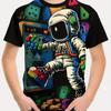 Cartoon Astronaut Print Boys Creative T-shirt, Casual Lightweight And Comfortable Short Sleeve Top, Summer Kids Outgoing Clothes