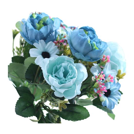 Имитация пиона Реалистичный искусственный букет с зелеными листьями и ветками